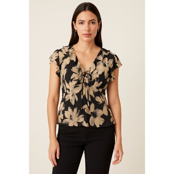Rails Carmine Charcoal Lily Ruffle Blouse Women’s XL – Black Beige Floral Print - Picture 1 of 9